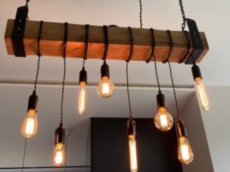 lampa sufitowa drewniana, lampa na drewnianej belce. poznań