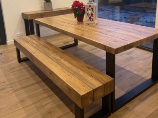 stół z belek drewnianych, stół do jadalni na wymiar, na zamówienie, z litego drewna, na metalowych nogach, poznań