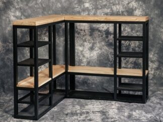 metalowy regał narożny loftowy z drewnianymi półkami, poznań