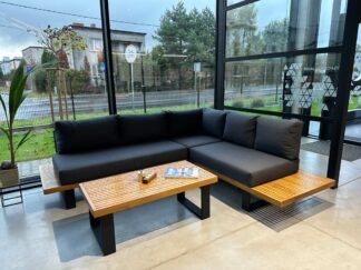 sofa narożna tapicerowana drewniana na wymiar, na taras, ogrodowa,