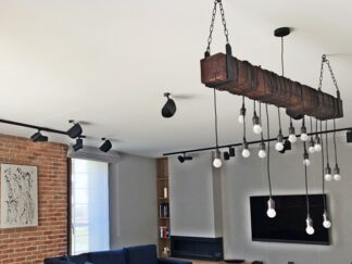 lampa sufitowa lampa drewniana, lampa z drewnianej belki, na belce, na zamówienie, poznań