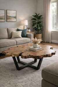 elegancki stolik kawowy, stolik z plastra drewna, stolik na wymiar,