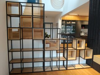 Regał metalowy z drewnianymi półkami, regał na wymiar, na zamówienie, producent, Poznań