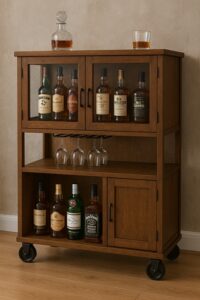 drewniany barek na alkohol. szkalny barek, witryna na alkohole