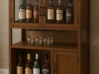 drewniany barek na alkohol. szkalny barek, witryna na alkohole