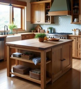 drewniana wyspa kucheenna, wyspa na wymiar, wyspa rustykalna,