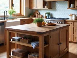 drewniana wyspa kucheenna, wyspa na wymiar, wyspa rustykalna,