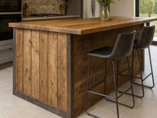 wyspa kuchenna ze starego drwena, wyspa w stylu loft,