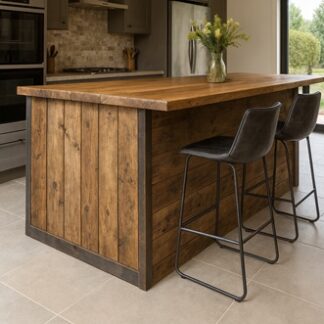 wyspa kuchenna ze starego drwena, wyspa w stylu loft,