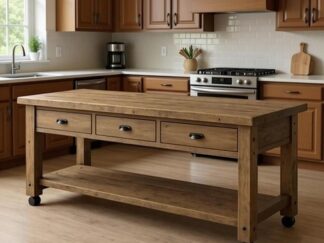 mobilna wyspa kuchenna na kółkach, drewniana wyspa w kuchni, wyspa z szufladami na wymiar,
