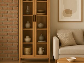 drewniana witryna do salonu