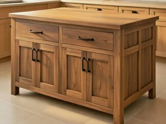drewniana wyspa kuchenna z szafkami, na wymiar, na zamówienie, producent mebli,