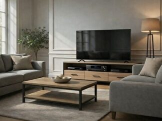 nowoczesna szafka RTV drewniano metalowa