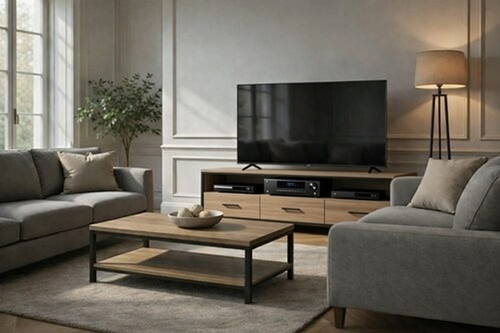 nowoczesna szafka RTV drewniano metalowa