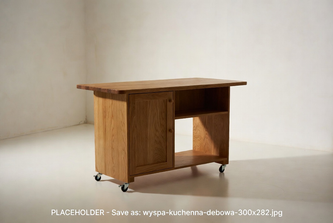 drewniana mała wyspa kuchenna na kółkach, mobilna wyspa kuchenna,