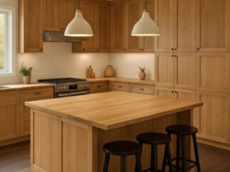 duża drewniana wyspa kuchenna,