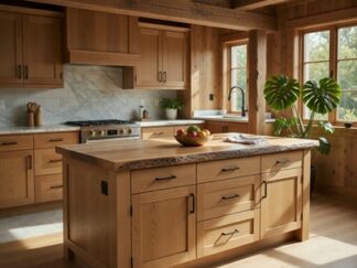 wyspa kuchenna z blatem z naturalną krawędzią