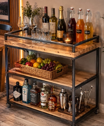 wózek barowy na kółach, wózek na alkohol, wózek pomocniczy,