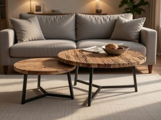stoliki kawowe ze starego drewna na metalowym stelażu